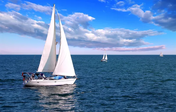 Wave, the sky, freedom, clouds, the ocean, stay, sailboat, yacht