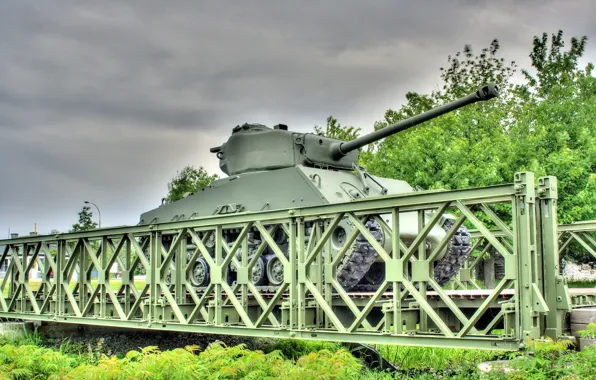Bridge, war, tank, armor, average, M4 Sherman, period, world