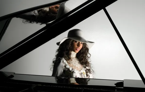 Look, model, hat, piano, brunette, singer, Alicia Keys, Alicia Keys