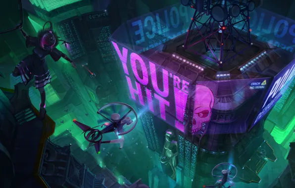 The city, Neon, Style, Building, City, Fantasy, Art, Art