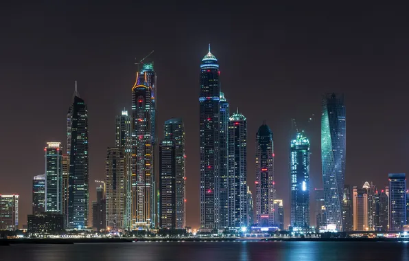 City, lights, night, dubai, marina, united arab emirates