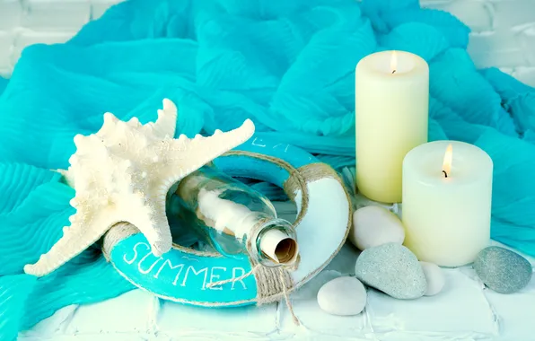 Picture stones, candles, starfish, summer, marine, candles, starfish, bottle