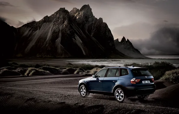 Picture water, mountains, gravel, bmw x3