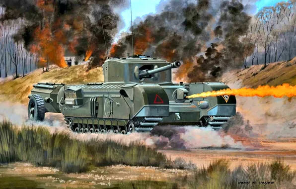 Picture tank, The second World war, Churchill, UK, Flamethrower, Churchill Crocodile