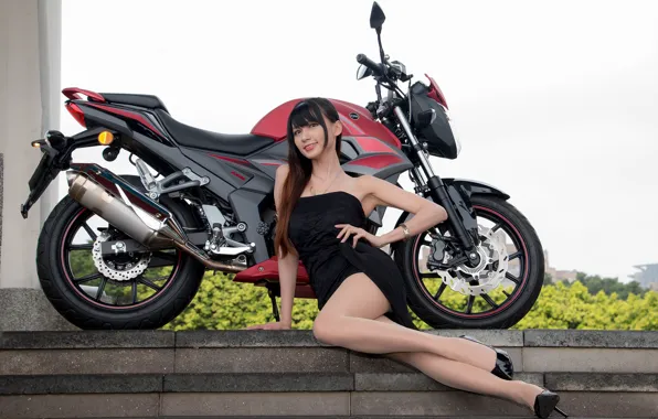 Look, Girls, motorcycle, Asian, beautiful girl, posing on my bike, SYM T2