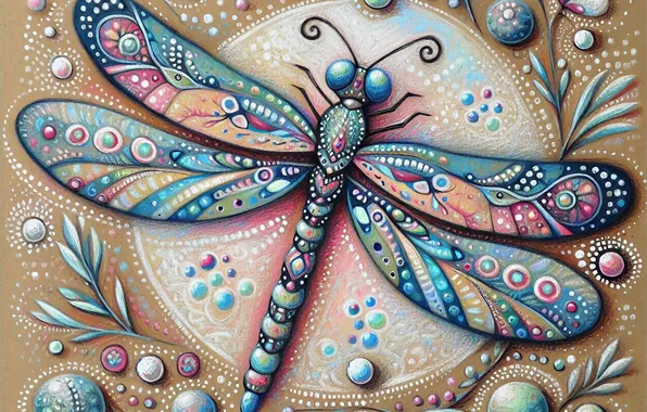 Patterns, round, styling, dragonfly, ornament, AI art, neural network
