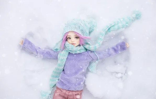 Hat, doll, scarf