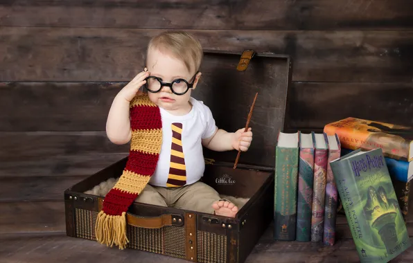 Books, boy, suitcase