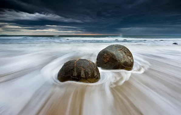 Picture sea, wave, beach, the sky, clouds, stones, excerpt