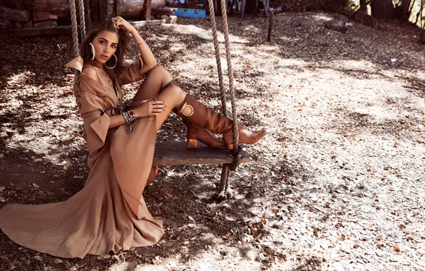 Picture look, girl, light, decoration, nature, swing, model, boots