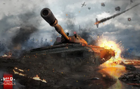 The explosion, tank, the battle, War Thunder, T-10
