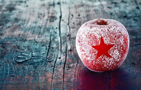 Winter, red, star, Apple, New Year, Christmas, Christmas, holidays