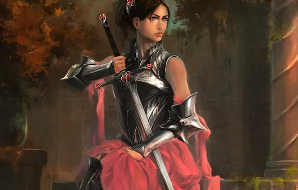 Girl, sword, art, blade, armor