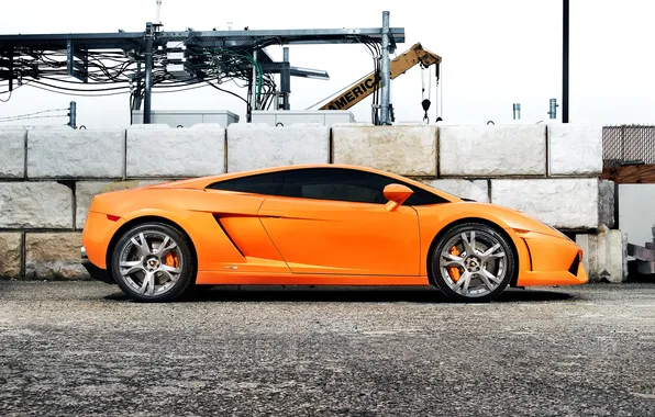 Picture orange, crane, profile, arrow, wheels, gallardo, lamborghini, orange