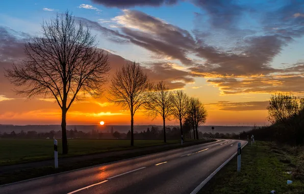Road, sunset, nature
