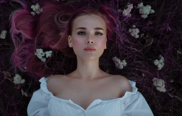 Look, girl, flowers, face, hair, blouse, shoulders, Anastasia