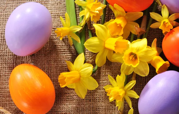 Photo, Flowers, Easter, Eggs, Holiday, Different, Daffodils