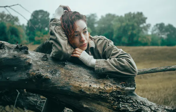 Girl, nature, pose, tree, trunk, Roosso alex
