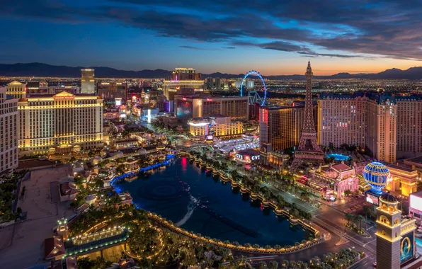 Landscape, mountains, night, lights, Las Vegas, USA, night city, the view from the top