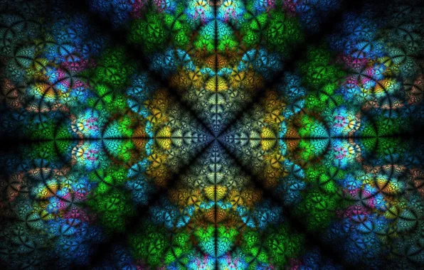 Picture blue, yellow, green, background, pink, fractals, texture, symmetry