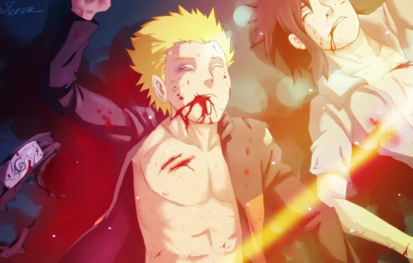 Blood, headband, pain, Art, naruto, anime, uchiha sasuke