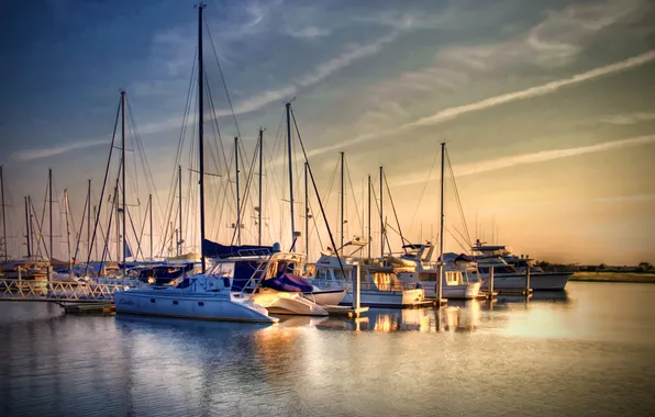 Marina, Bay, yachts, morning