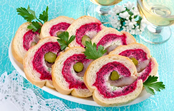 Coat, vegetables, dish, salad, herring