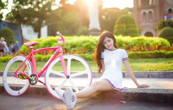 Girl, bike, street