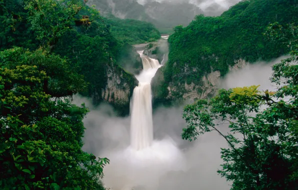 Forest, mountains, river, waterfall, Ecuador