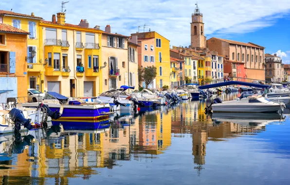 Picture the sky, water, clouds, bridge, reflection, river, boat, France