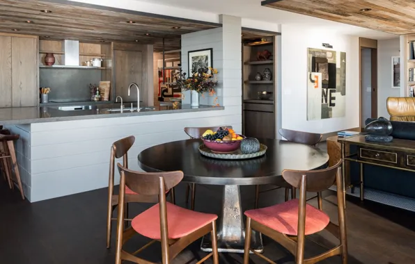 Interior, kitchen, vintage, cozy, dining room, NONAGON style, Continental Place Apartment, by Hoedemaker Pfeiffer