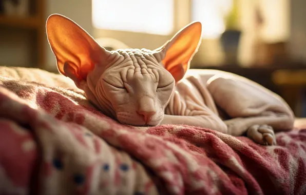 Cat, cat, pose, sleep, blanket, sleeping, bed, lies