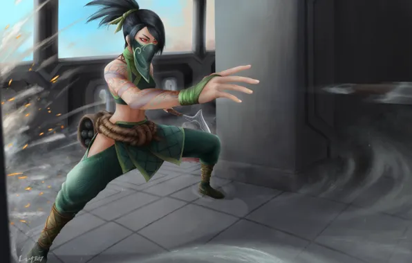 Girl, mask, ninja, Akali, League Of Legends