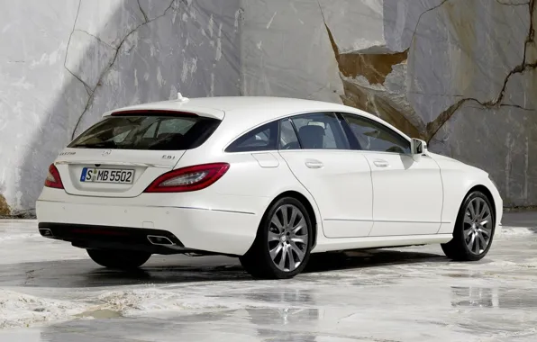 White, background, CLS, Mercedes, Mercedes, rear view, granite, universal