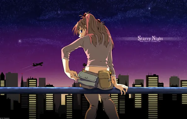 Night, the city, Neon Genesis Evangelion, asuka langly