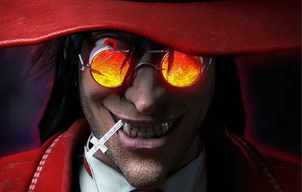 Wallpaper look, smile, shadow, vampire, Hellsing, Hellsing for