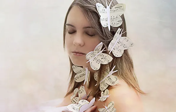 Girl, background, butterfly
