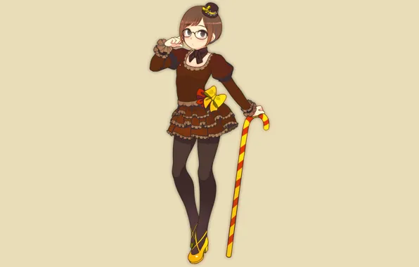Picture girl, minimalism, dress, cane, is, short hair, caramel, loli