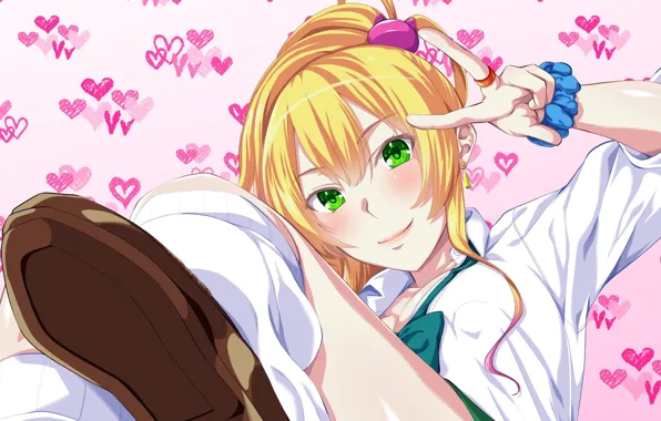 Picture anime, pretty, blonde, pose, japanese, bishojo, seifuku, Hajimete no Gal