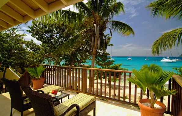 Sea, beach, stay, view, horizon, relax, balcony, terrace