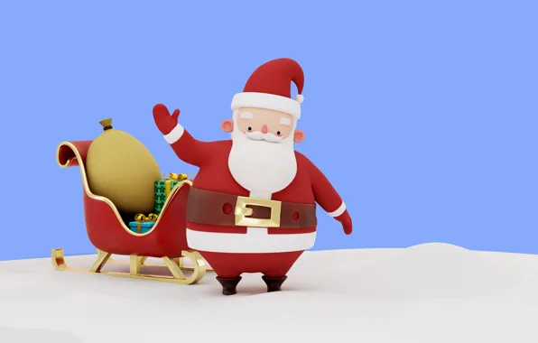 Winter, snow, rendering, Christmas, the snow, gifts, New year, sleigh