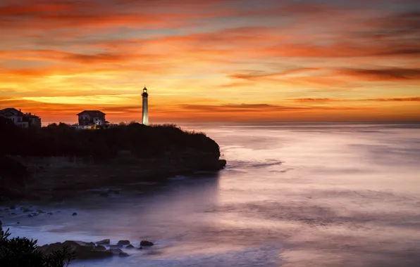 Picture sea, sunset, lighthouse