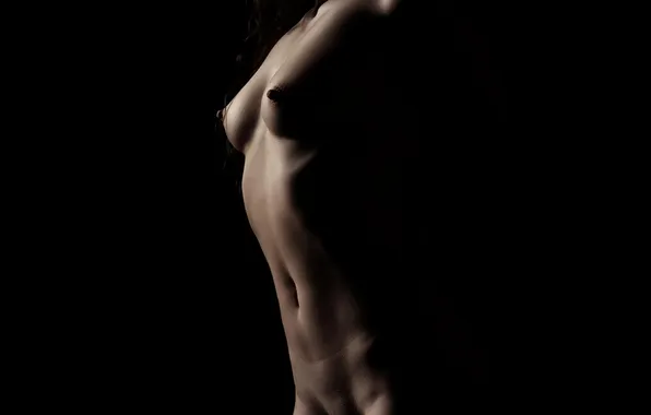 Chest, hair, belly, black background, Erotic