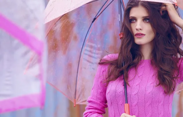 Picture look, girl, face, pose, model, umbrella, makeup, beautiful