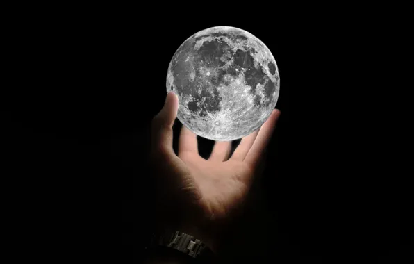 Background, black, widescreen, Wallpaper, hand, satellite, The moon, Moon