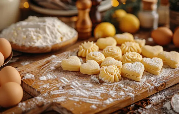 Holiday, heart, cookies, hearts, cakes, Valentine's Day, flour, cutting Board