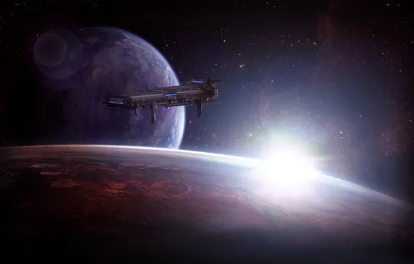 Space, stars, planet, spaceship, Star Wars The Old Republic