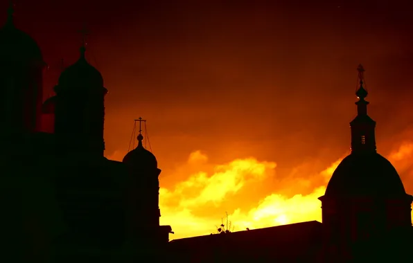 The sky, Sunset, shadows, the monastery