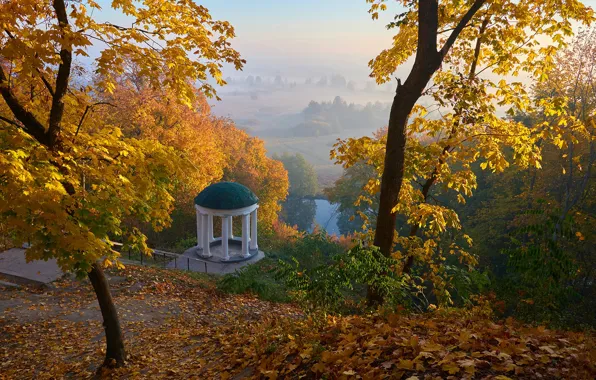 Autumn, trees, Park, river, foliage, Ukraine, rotunda, Andrew Kazuno