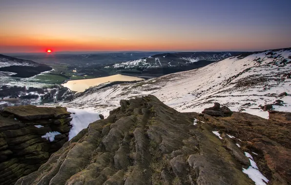 Landscape, sunset, mountains, nature